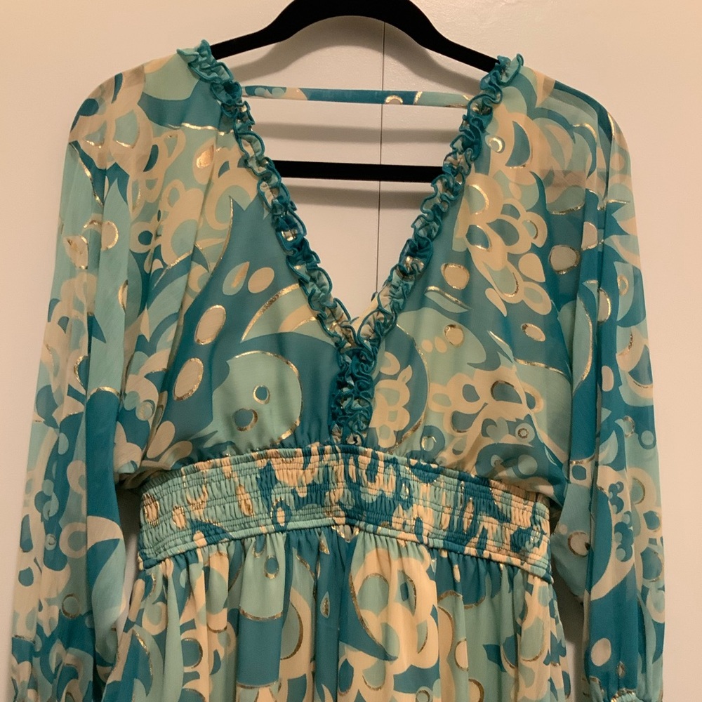 NWT Jodifl Teal and Cream Patterned Dress (NWT1) - Picture 3 of 4